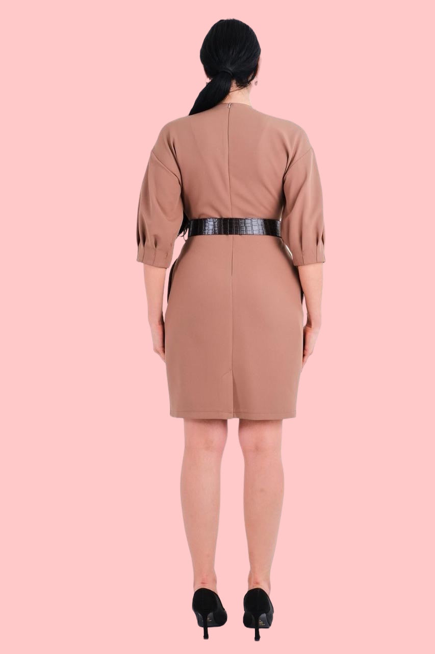 Елегантна Рокля с 3/4 Ръкав + Колан