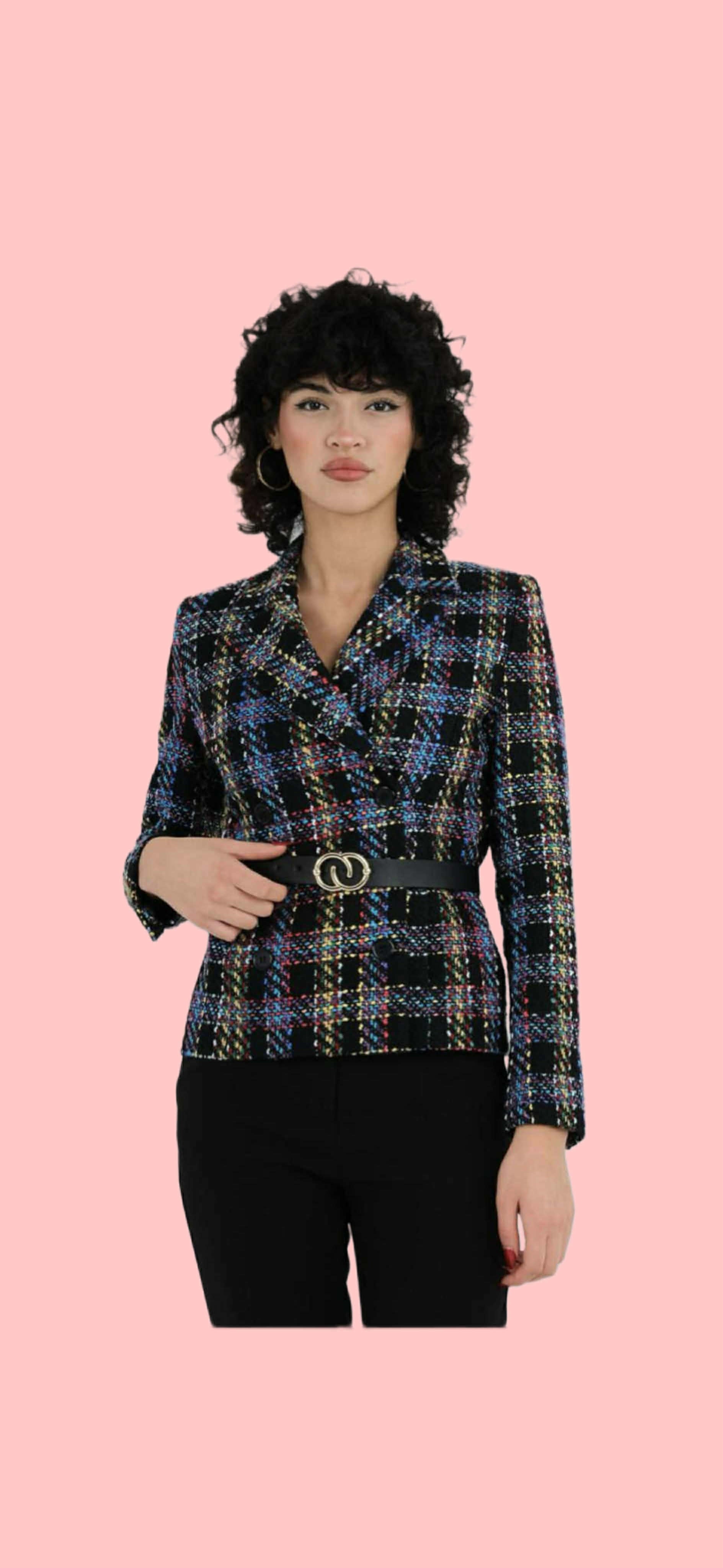 Дамско Сако / Блейзър от Букле с Многоцветно Каре